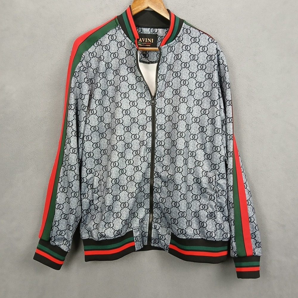 Pavini Jacket Mens Large Multicolor Double Ring Pattern Ribbed Full Zip‎ Winter